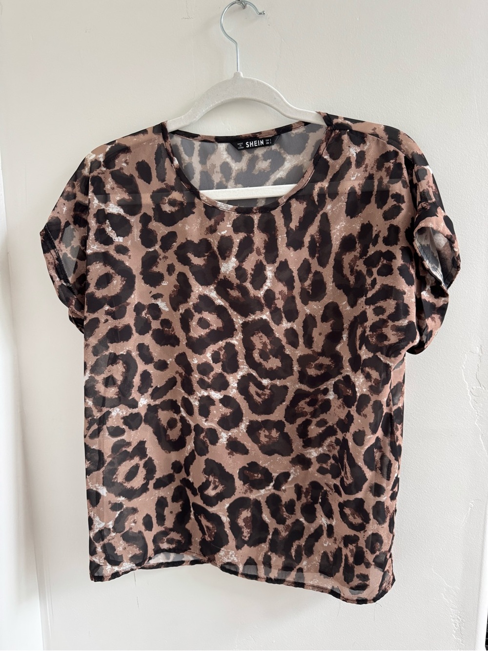 SHEIN Brown and Black Leopard Print Short Sleeve Blouse
